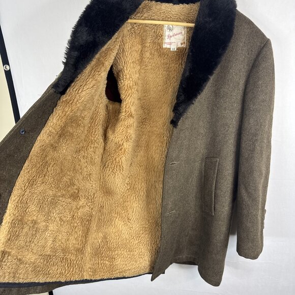 Vintage Wool Car Coat Sherpa Lined Faux Fur Collar Mackinaw Jacket Men’s 38 - Picture 7 of 8